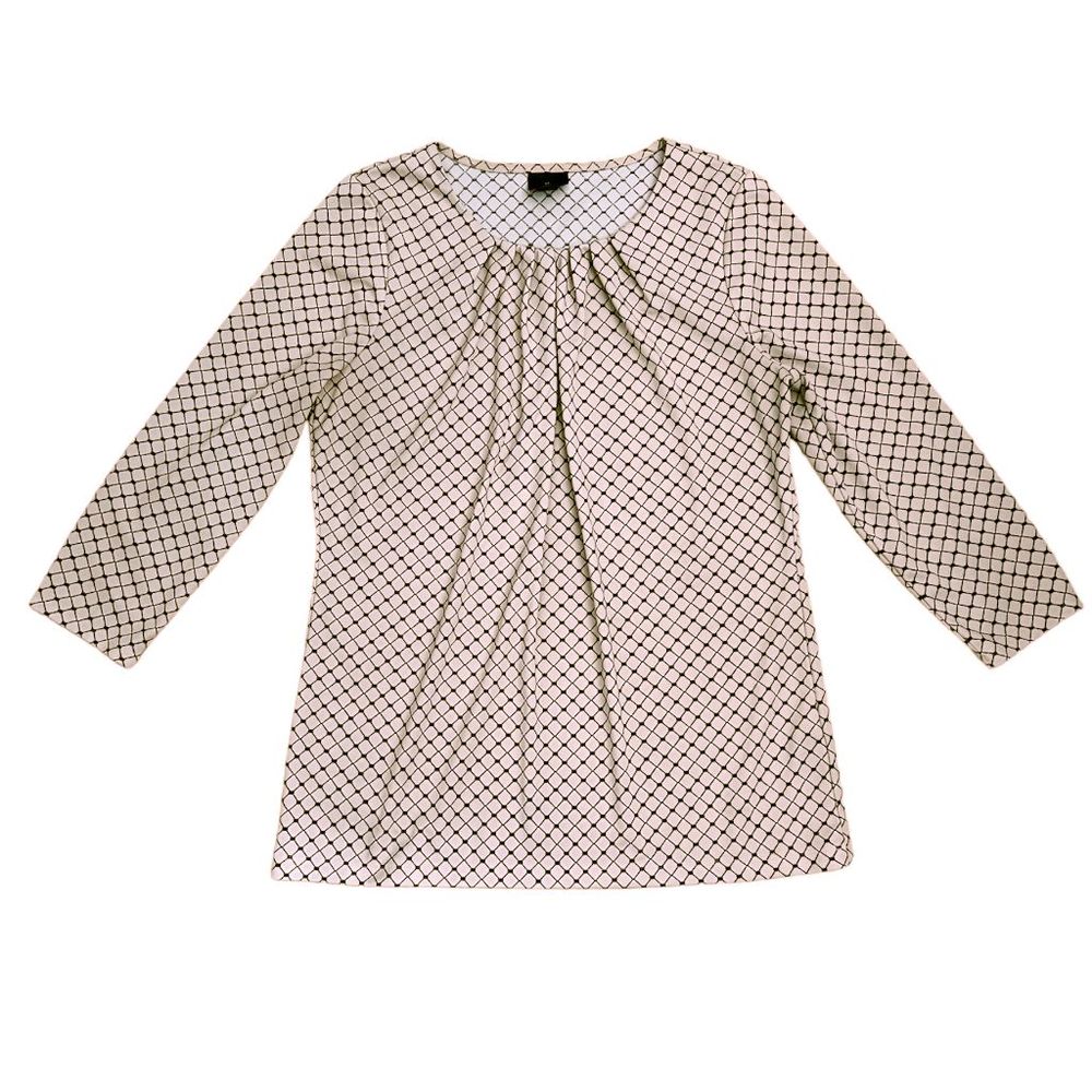 Worthington Size S Blouse Top Pink with Black Print & White Polka Dots NWOT